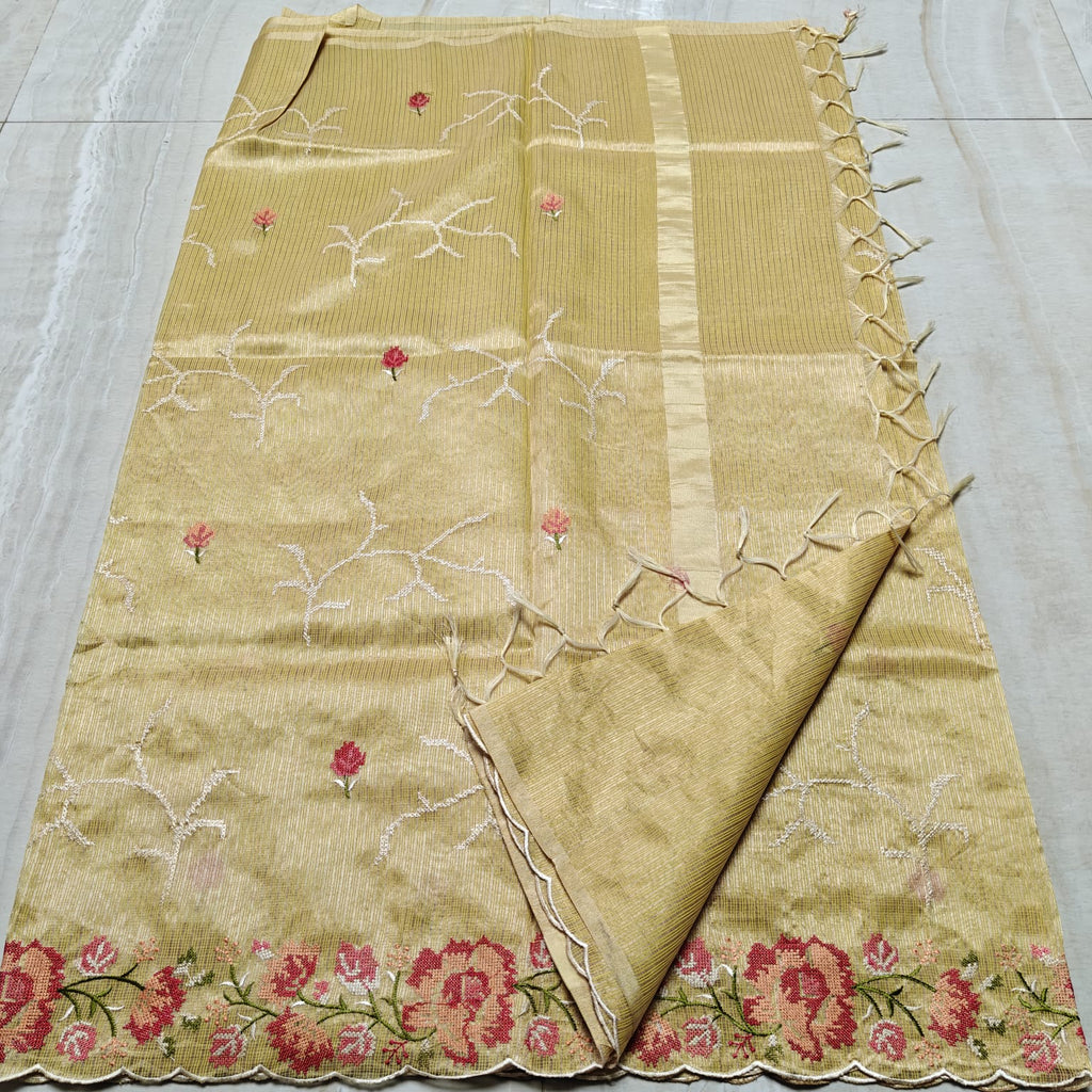 Tissue Kota Embroidery Saree With Blouse