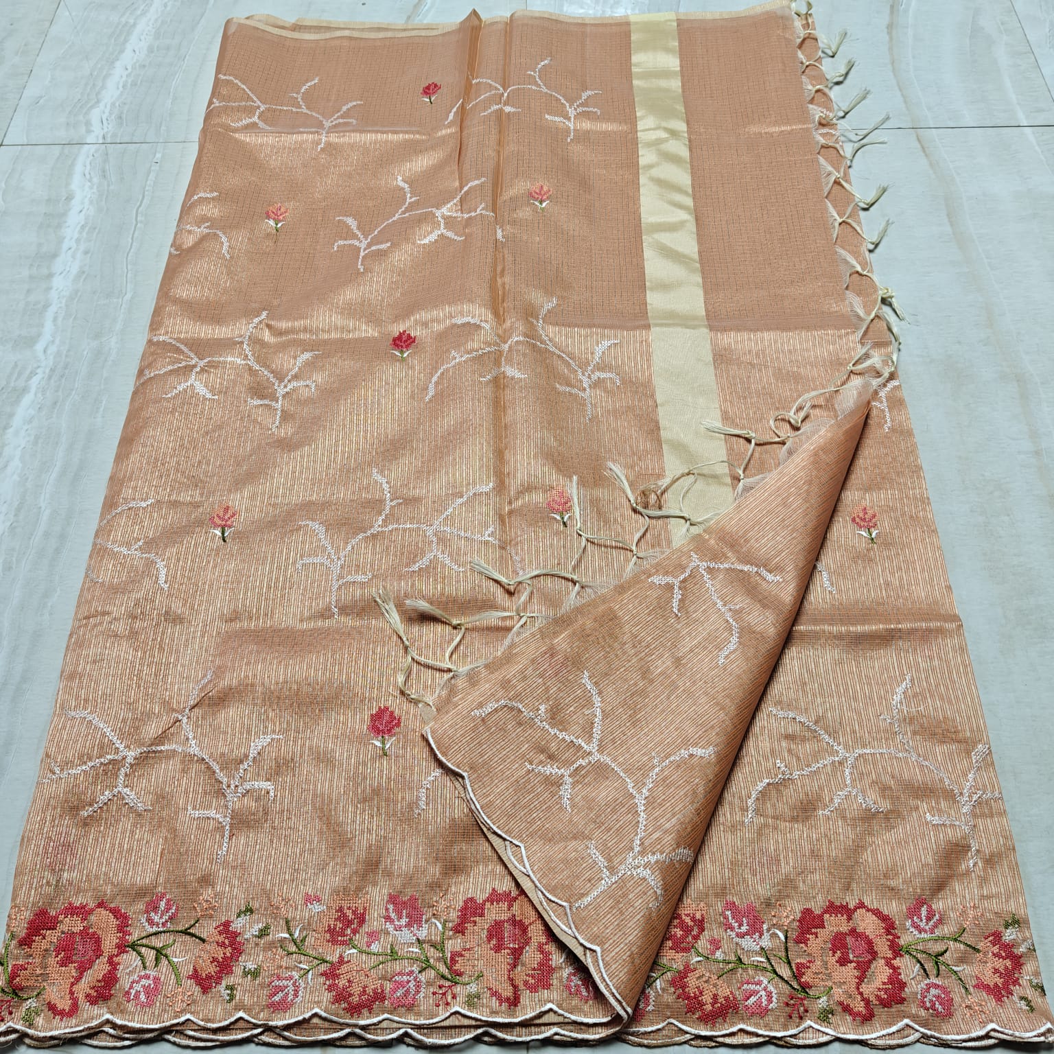 Tissue Kota Embroidery Saree With Blouse