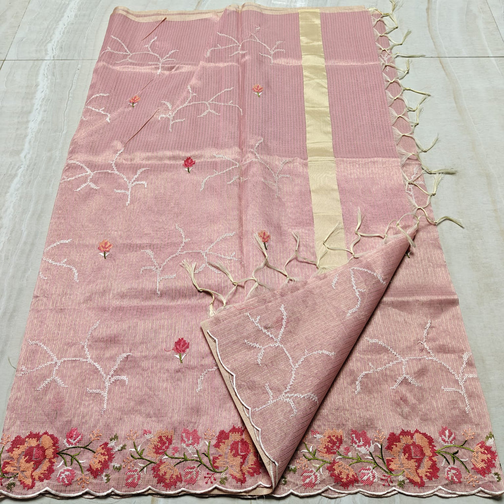 Tissue Kota Embroidery Saree With Blouse