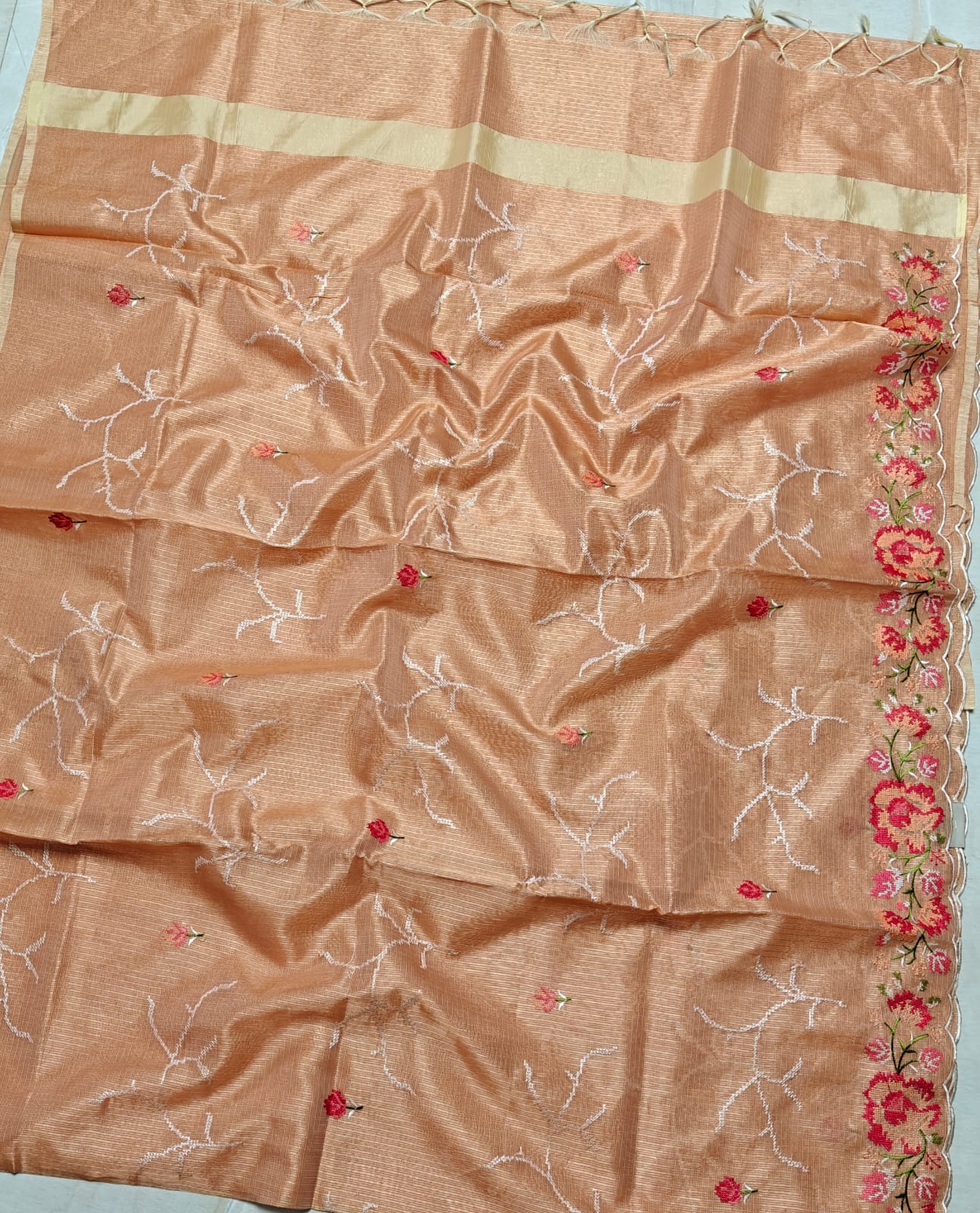 Tissue Kota Embroidery Saree With Blouse