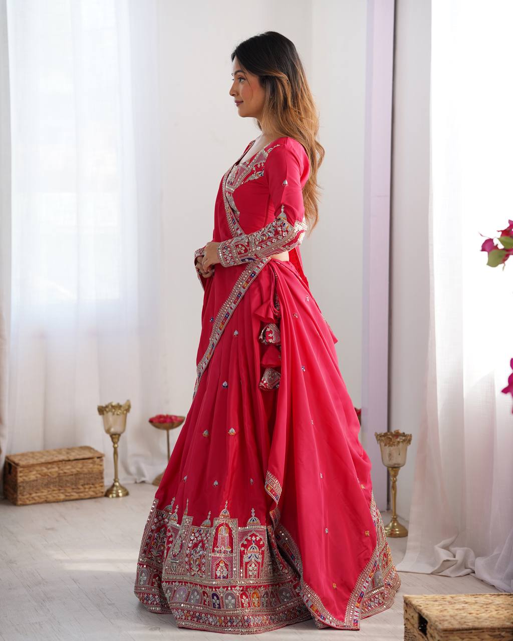 red lehenga