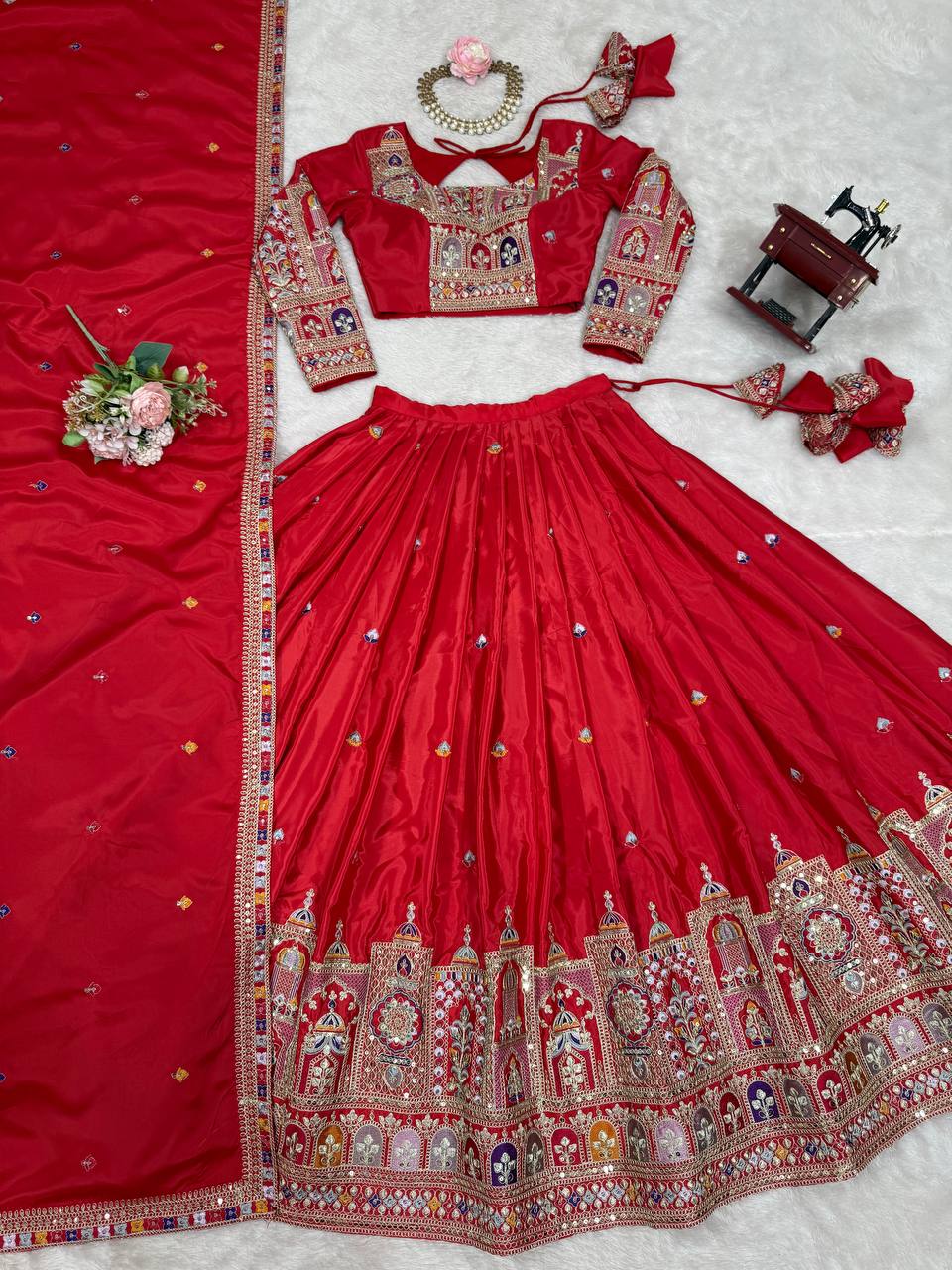 red lehenga